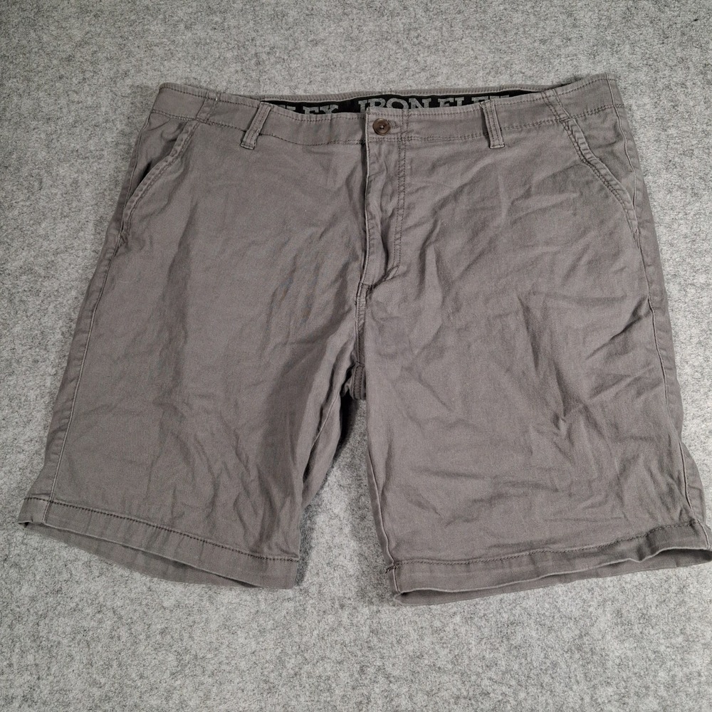 Iron Flex Chino Shorts Mens 40 Grey Greystone Stretch Flat Front 1435741S